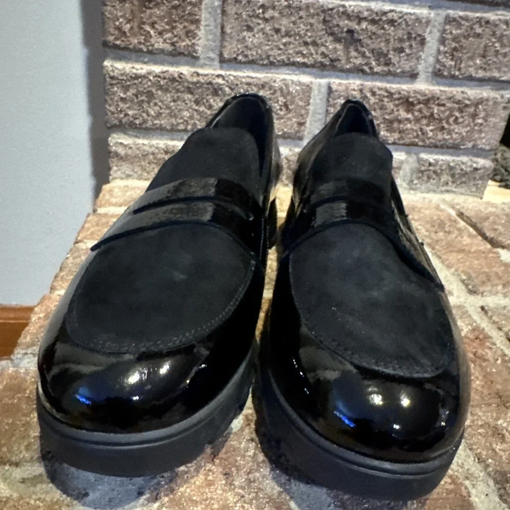 Memphisto Womens Black Carima Crinkle Patent Leather Penny Loafers Size 9.5 #356